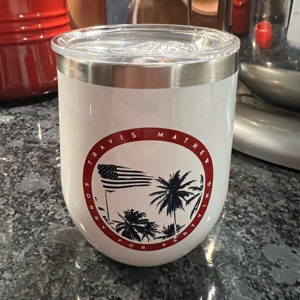 Corkcicle White Insulated Tumbler with Flag Design
